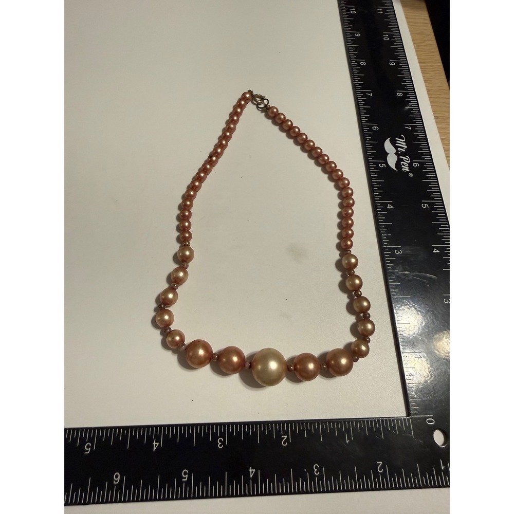 Vintage Rose Gold Champagne Graduated Faux Pearl Necklace 16 Inch Choker